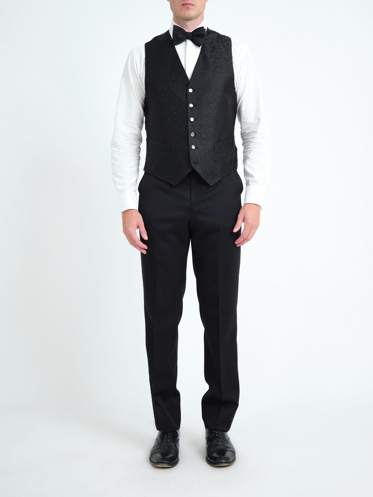 Black Albert Silk 6 Button Single Breasted Waistcoat — front