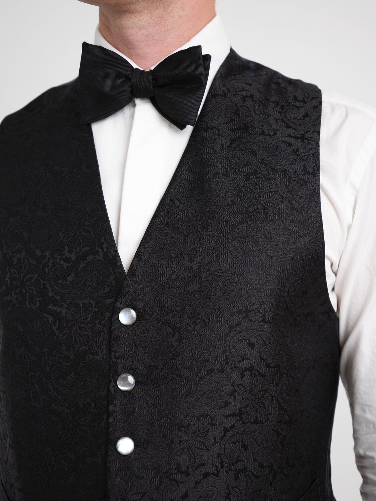 Black Albert Silk 6 Button Single Breasted Waistcoat — fabric detail