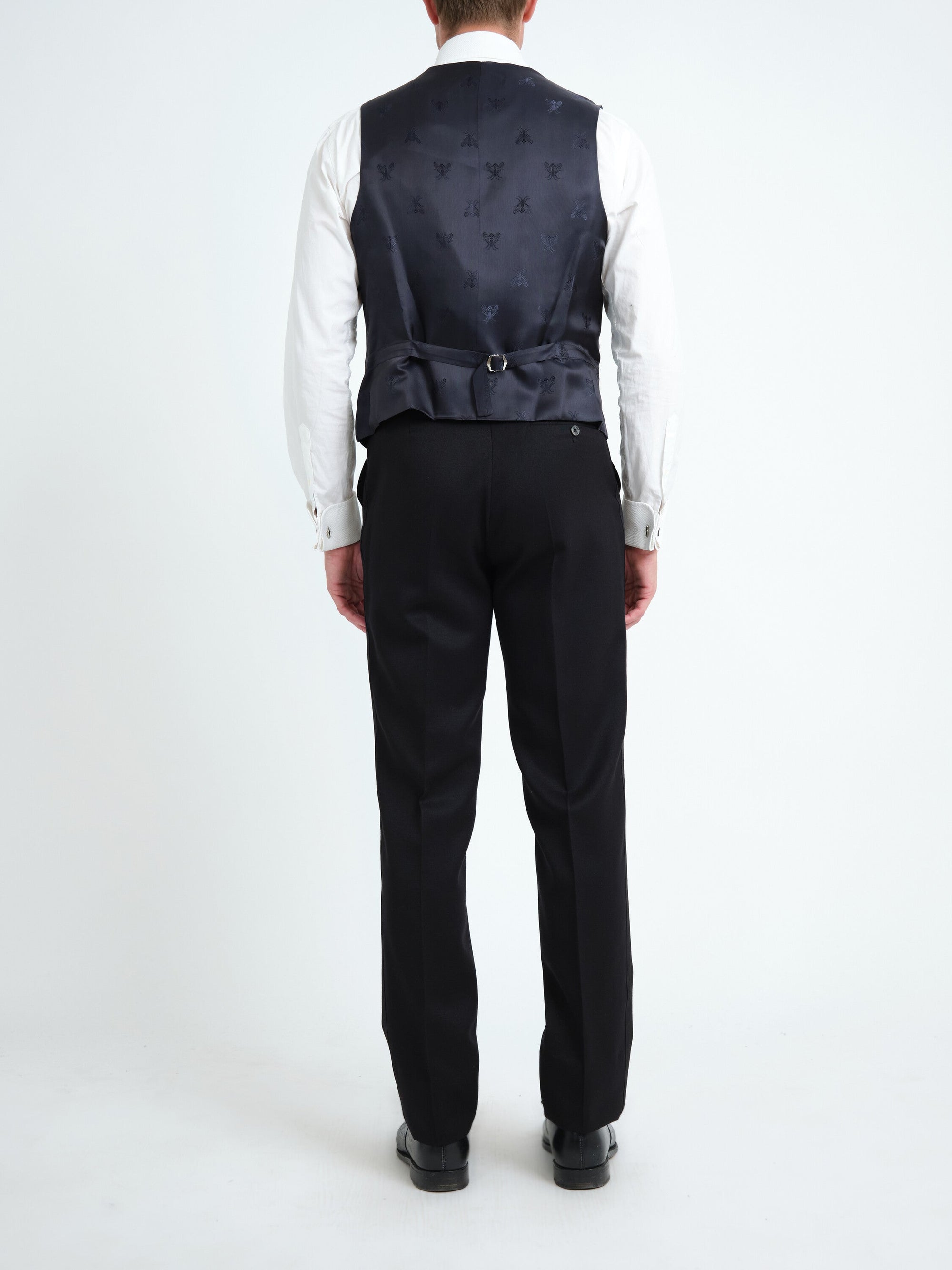 Black Albert Silk 6 Button Single Breasted Waistcoat — back