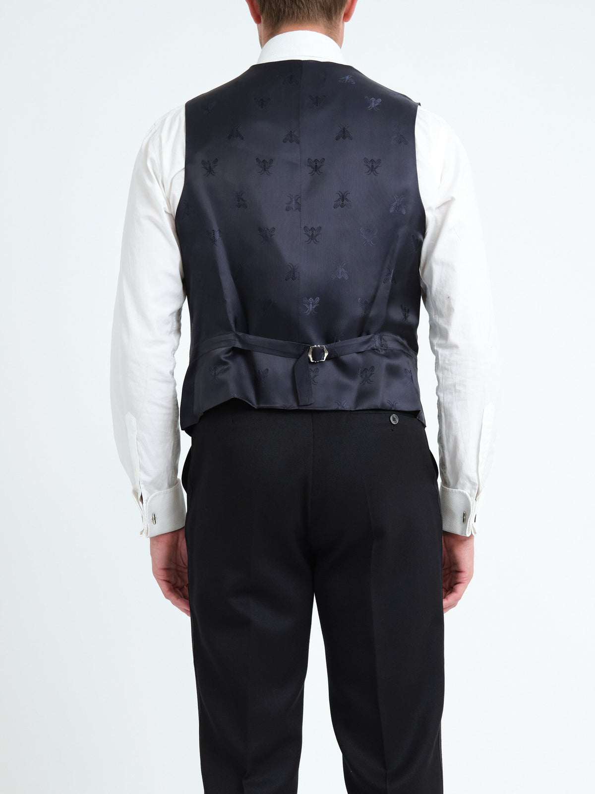 Black Albert Silk 6 Button Single Breasted Waistcoat — back, cropped
