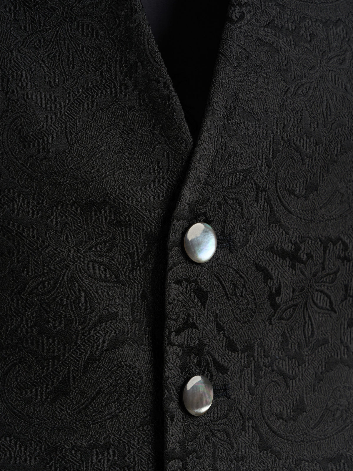 Black Albert Silk 6 Button Single Breasted Waistcoat — flat detail