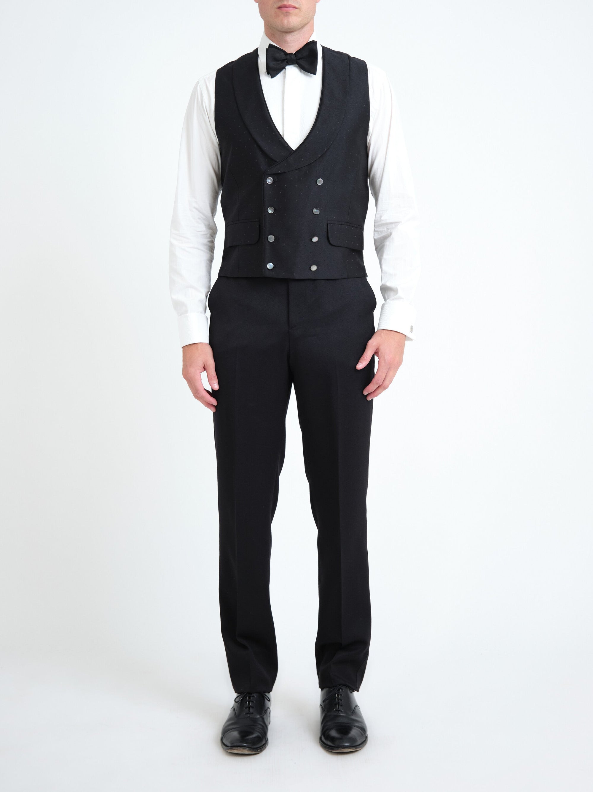 Black Clarendon Double Breasted Waistcoat with Piping — front