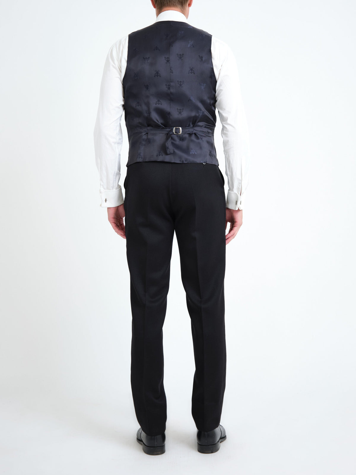 Black Clarendon Double Breasted Waistcoat with Piping — back