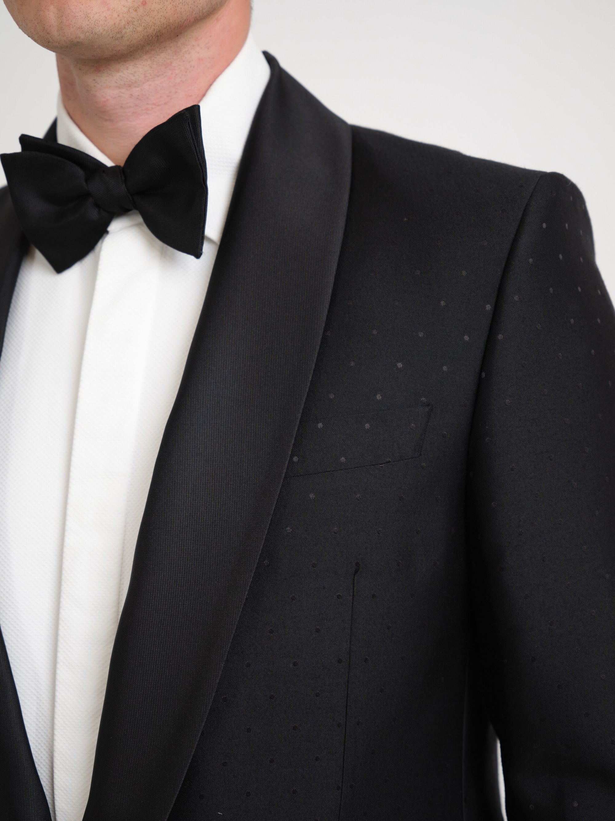 Black Clarendon Shawl Lapel Dinner Jacket — fabric detail