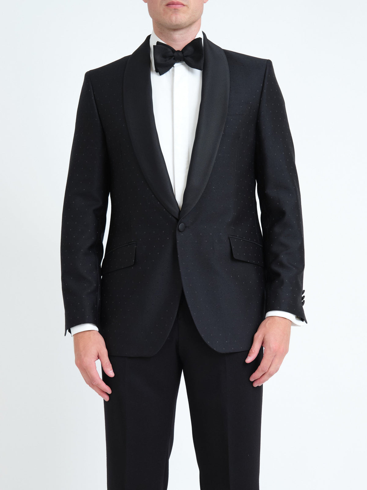 Black Clarendon Shawl Lapel Dinner Jacket — front, cropped