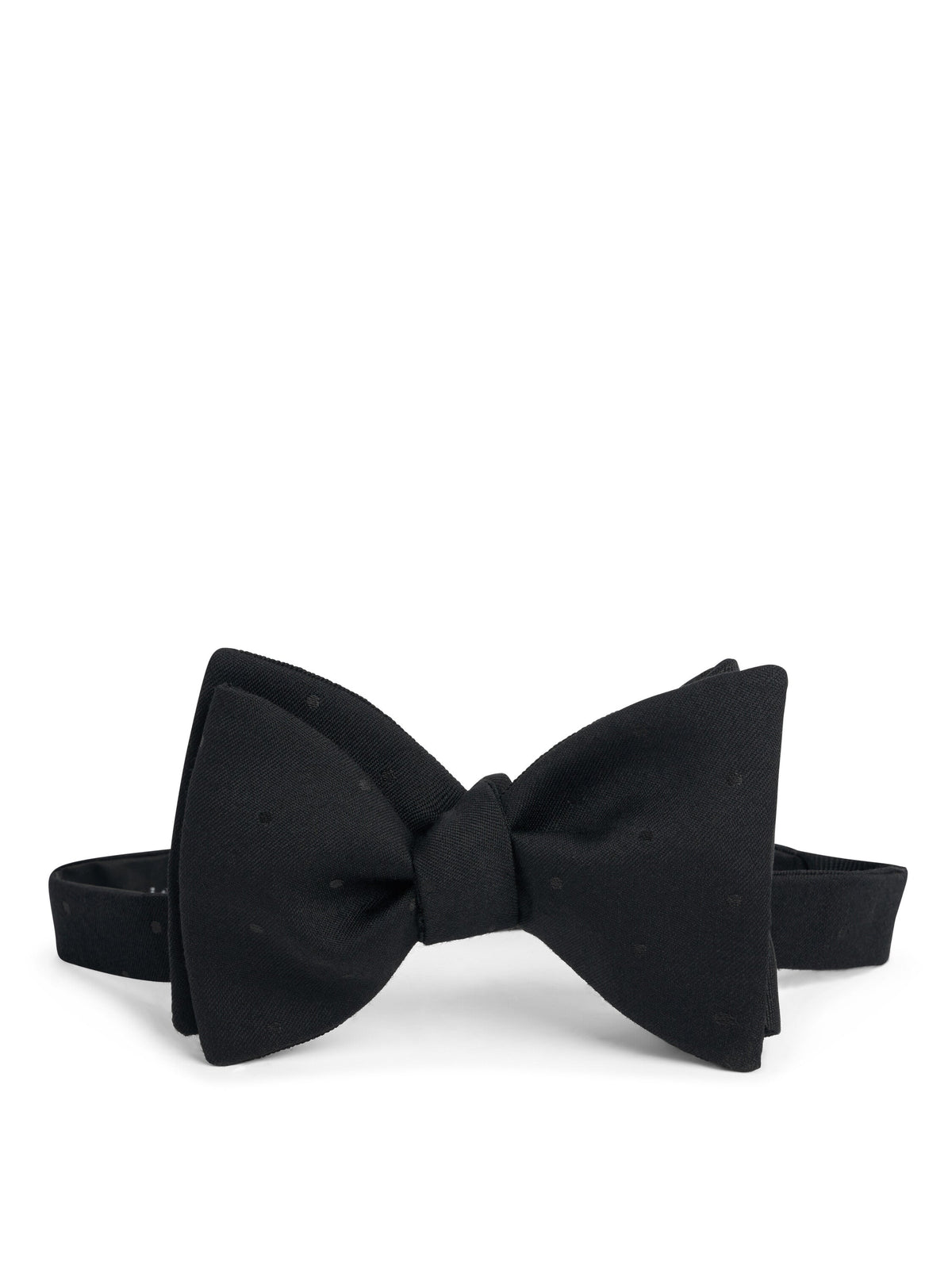 Black Clarendon Wool Silk Large Party Bow Tie — flat