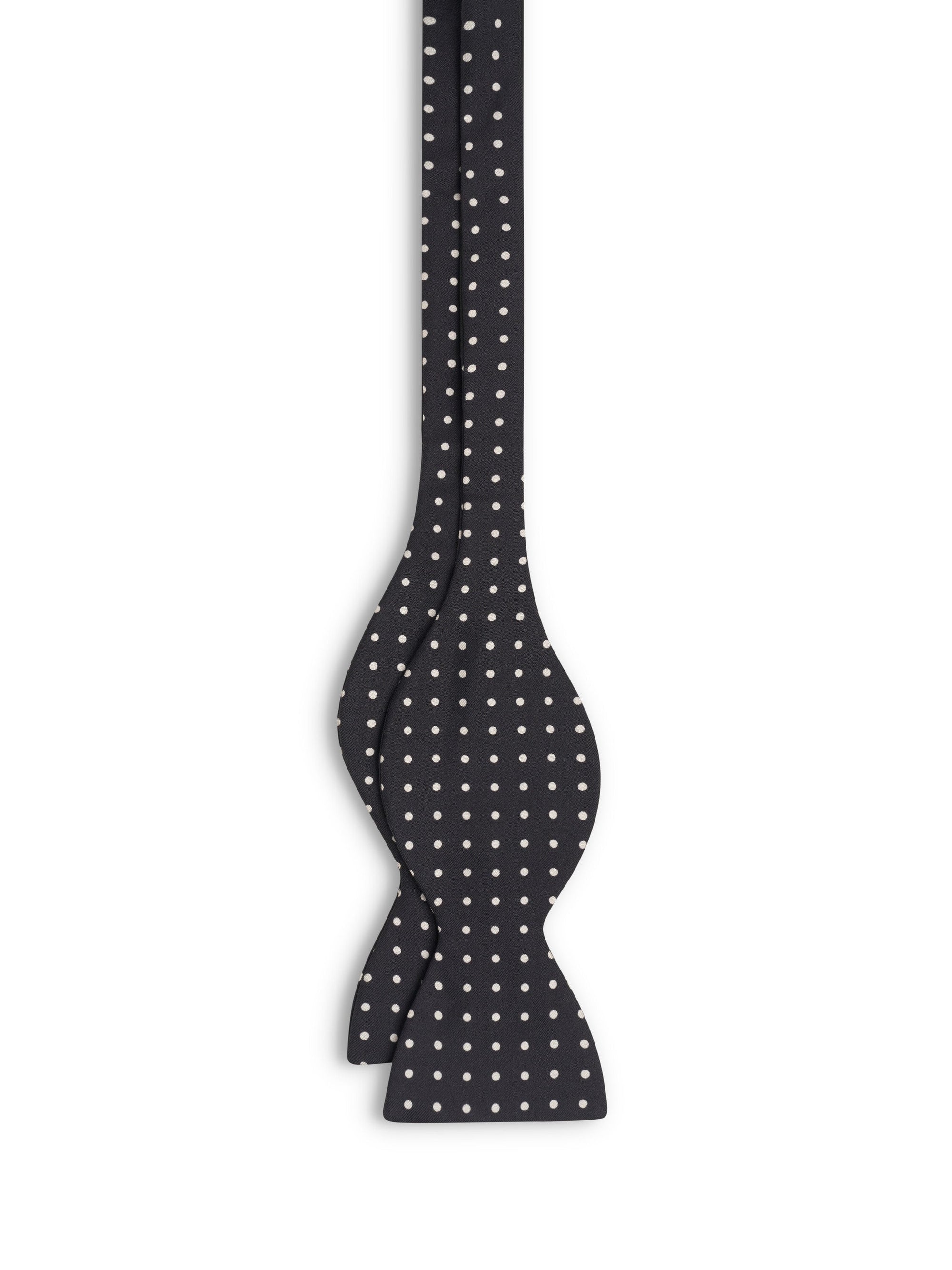 Black/Cream Brooks Spots Silk Large Party Bow Tie — flat detail