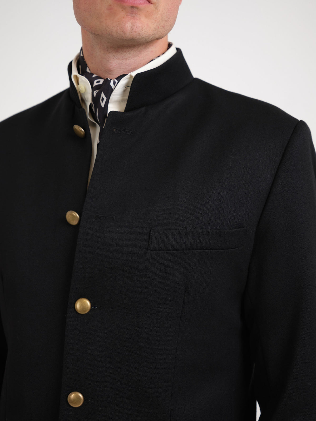 Black Hampton Wool Nehru Jacket — fabric detail
