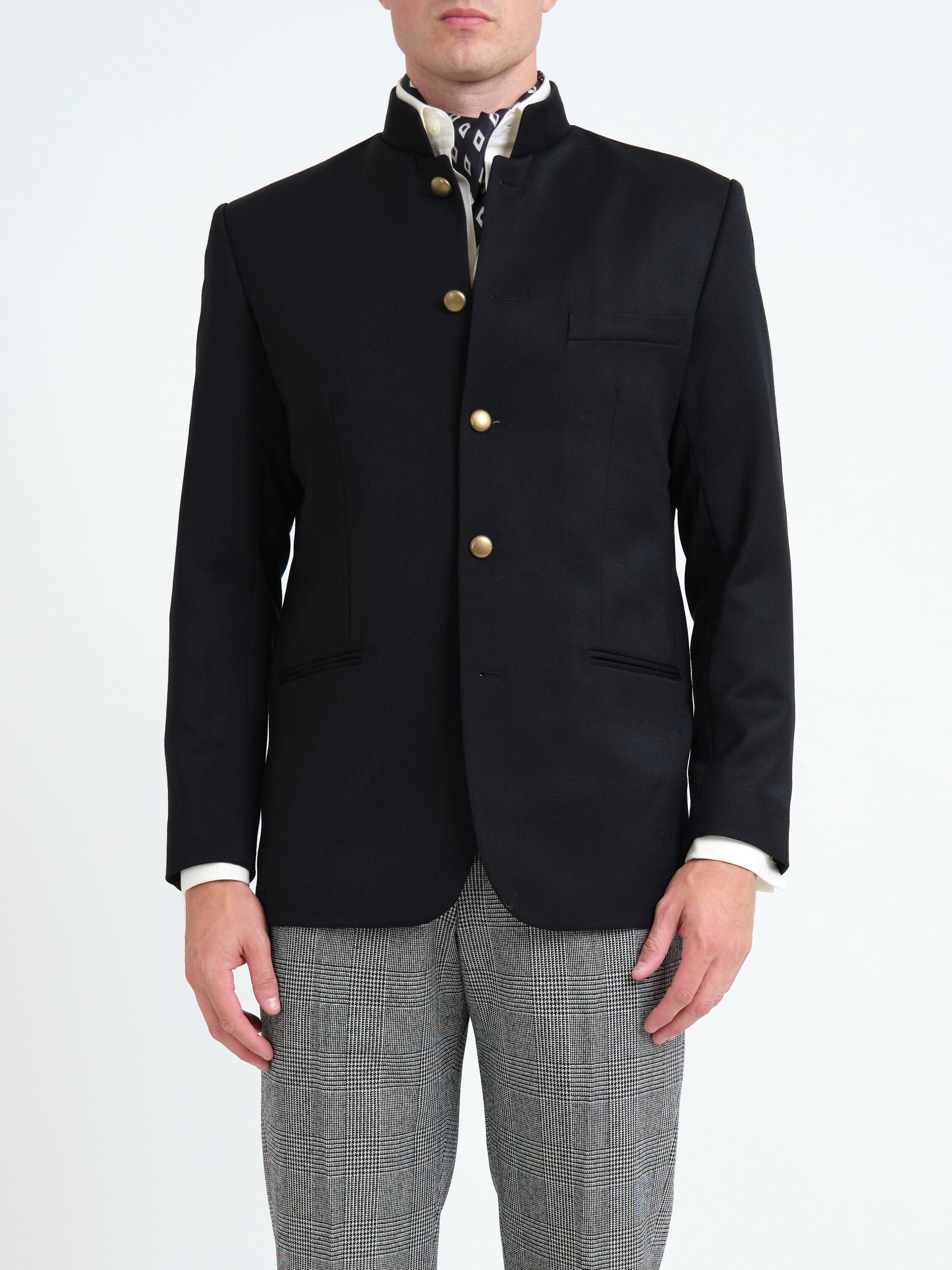 Black Hampton Wool Nehru Jacket — front, cropped
