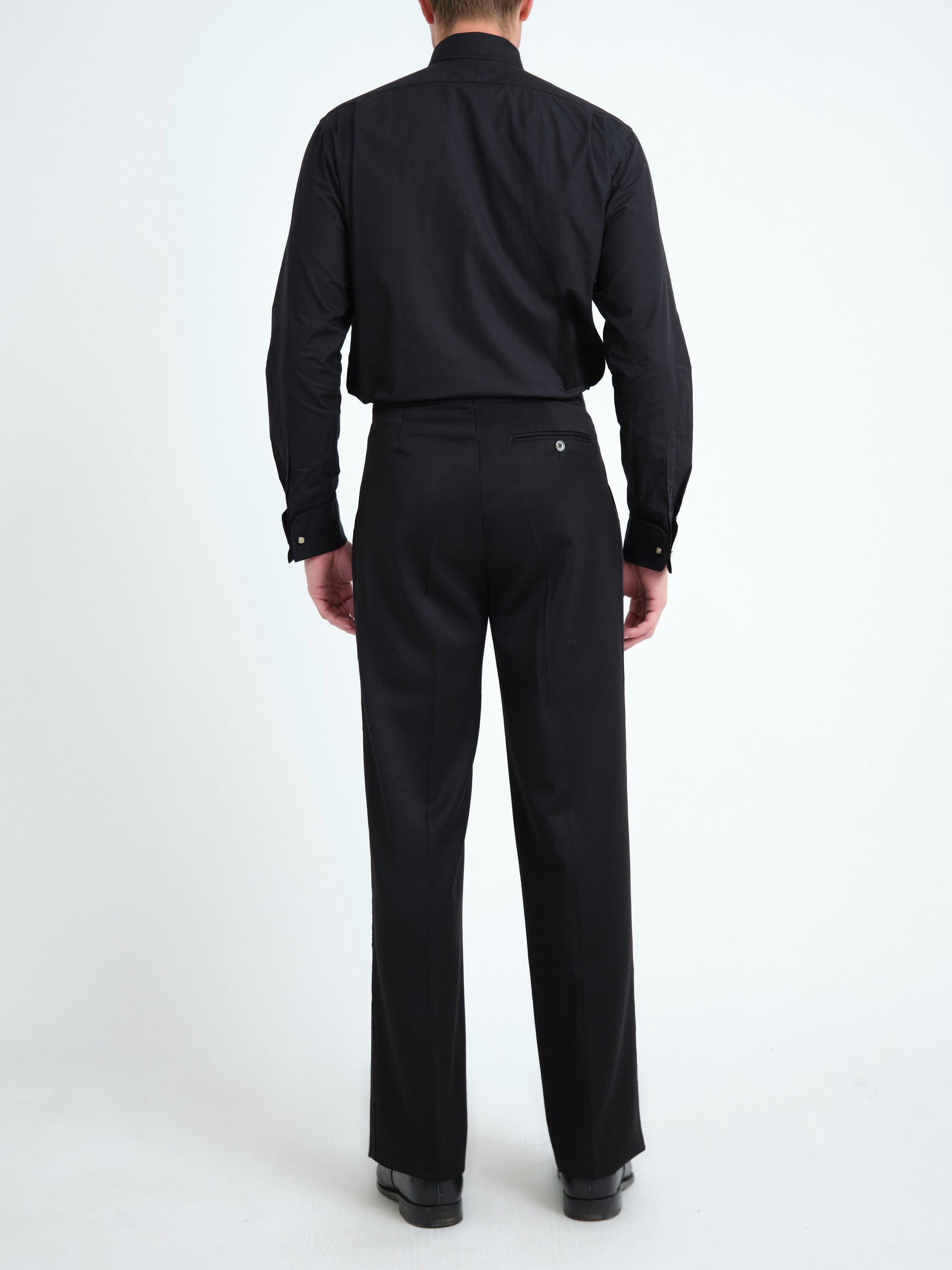 Black Poplin Cotton Large Frill Shirt — back