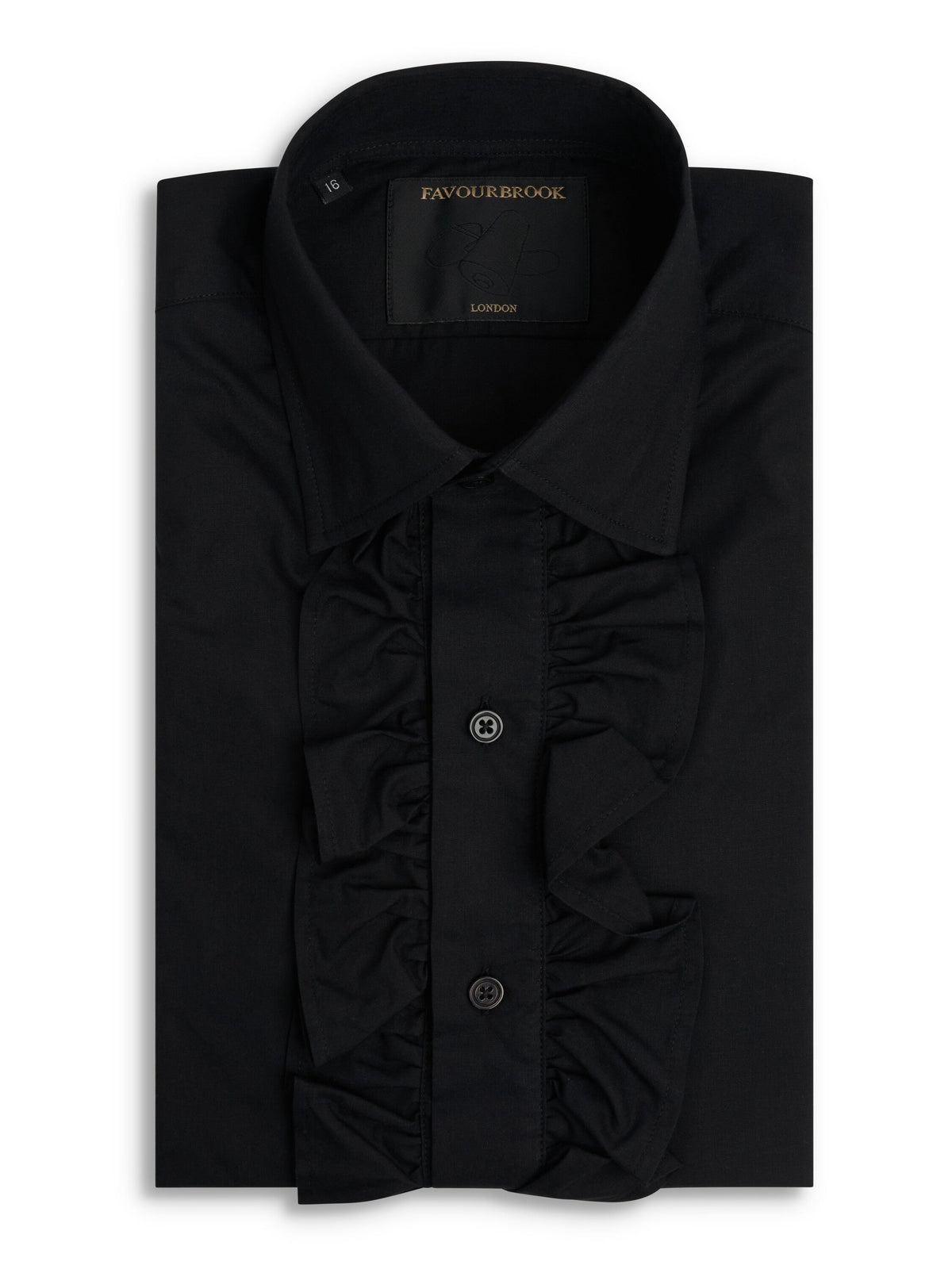 Black Poplin Cotton Large Frill Shirt — flat