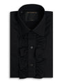 Black Poplin Cotton Large Frill Shirt — flat