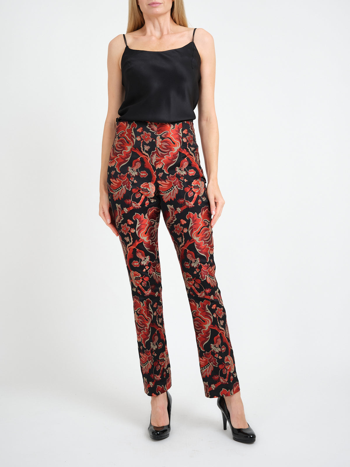 Boot Leg Trouser Red Black Hogarth Brocade