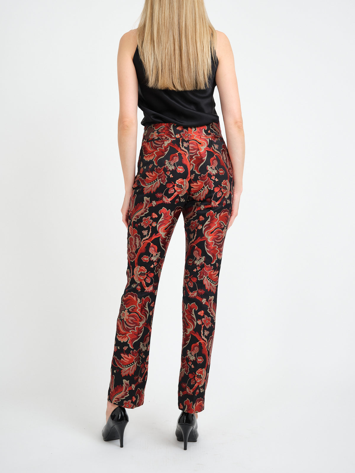 Boot Leg Trouser Red Black Hogarth Brocade
