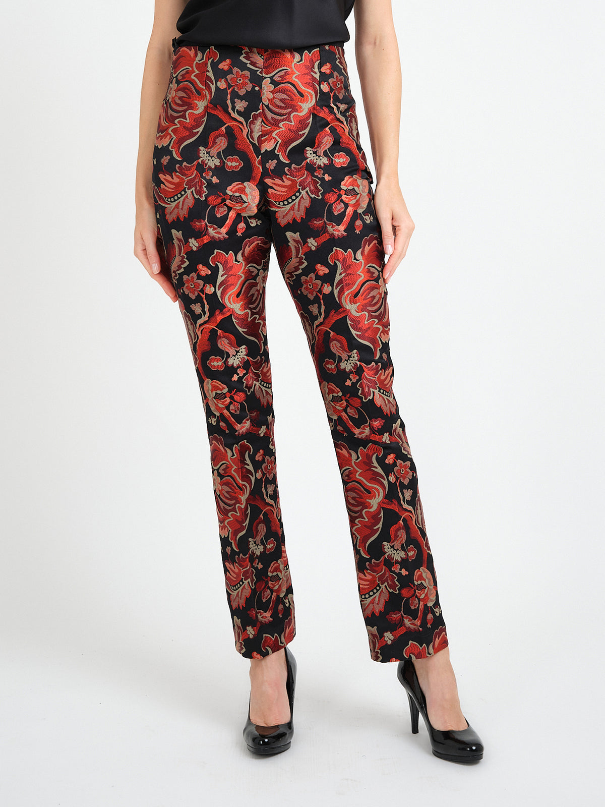 Boot Leg Trouser Red Black Hogarth Brocade