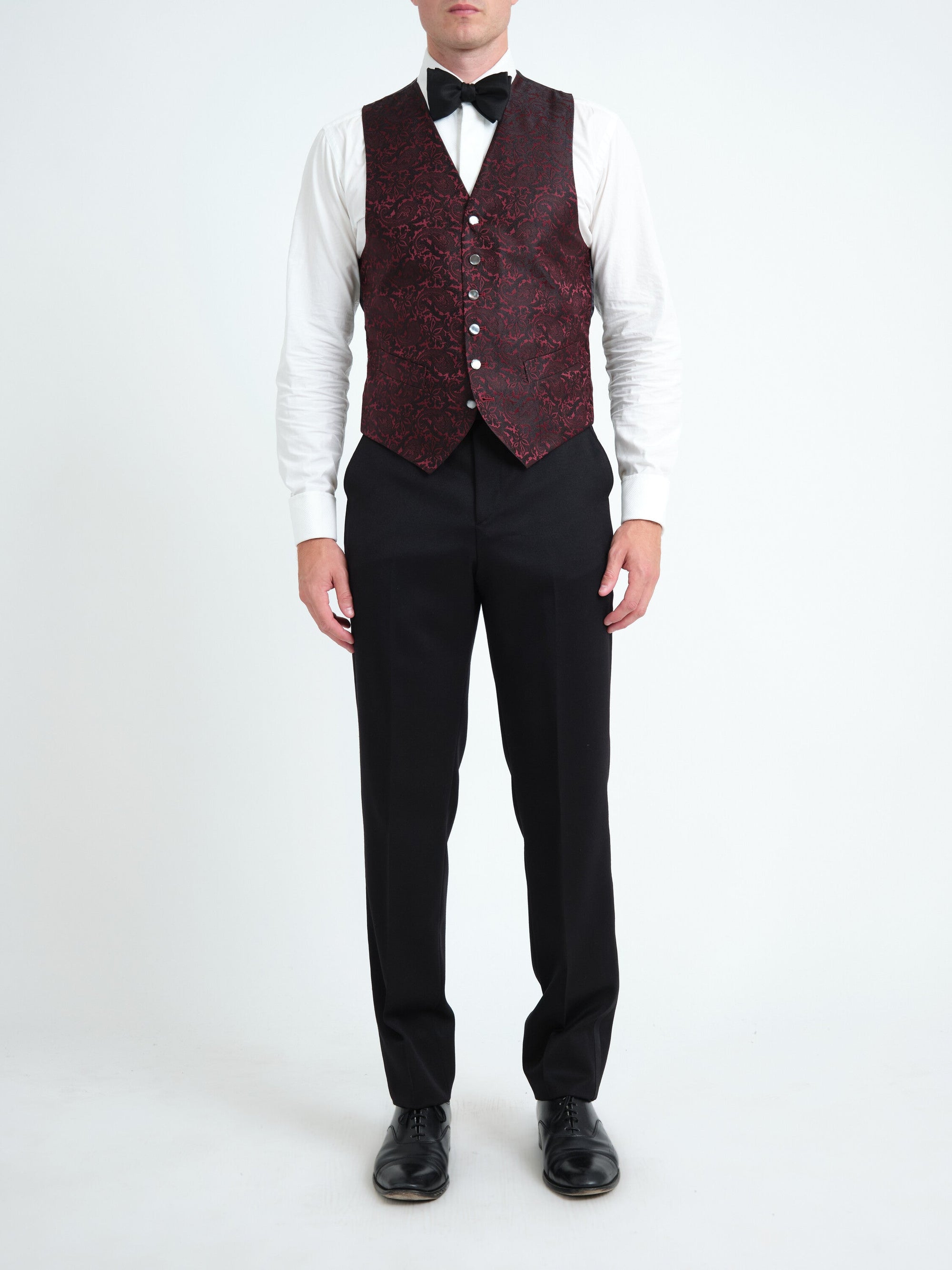 Burgundy Albert Silk 6 Button Single Breasted Waistcoat — front