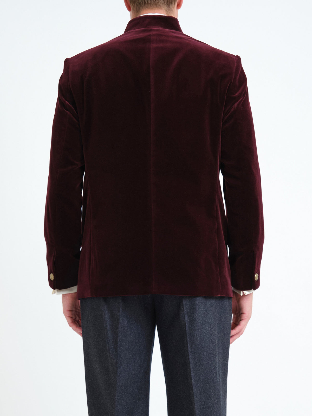 Burgundy Mayfair Velvet Nehru Jacket — back, cropped