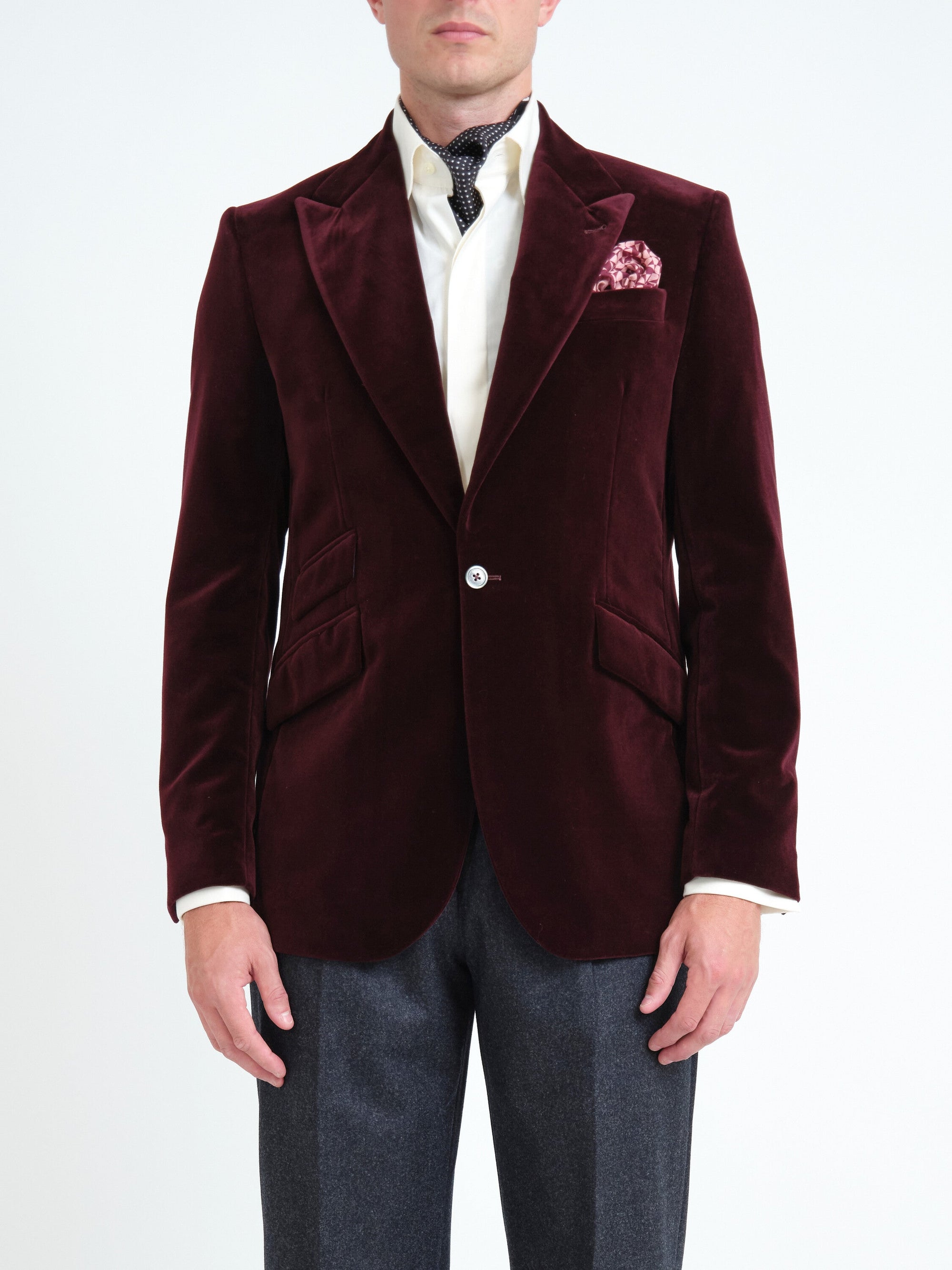 Burgundy Mayfair Velvet Newport Jacket with Ticket Pocket — front, cropped