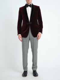 Burgundy Mayfair Velvet Single Breasted Smoking Jacket — front