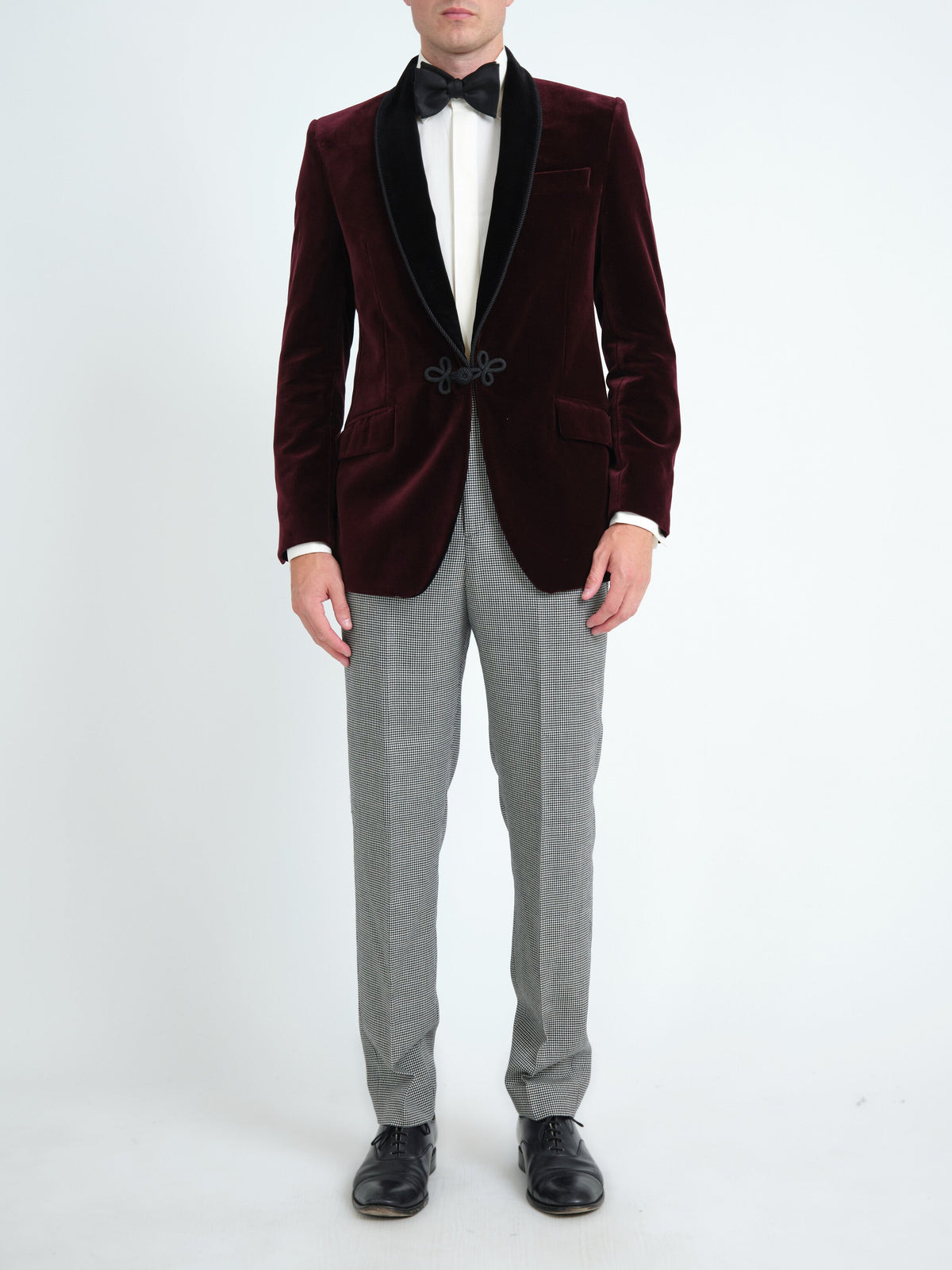 Burgundy Mayfair Velvet Single Breasted Smoking Jacket — front