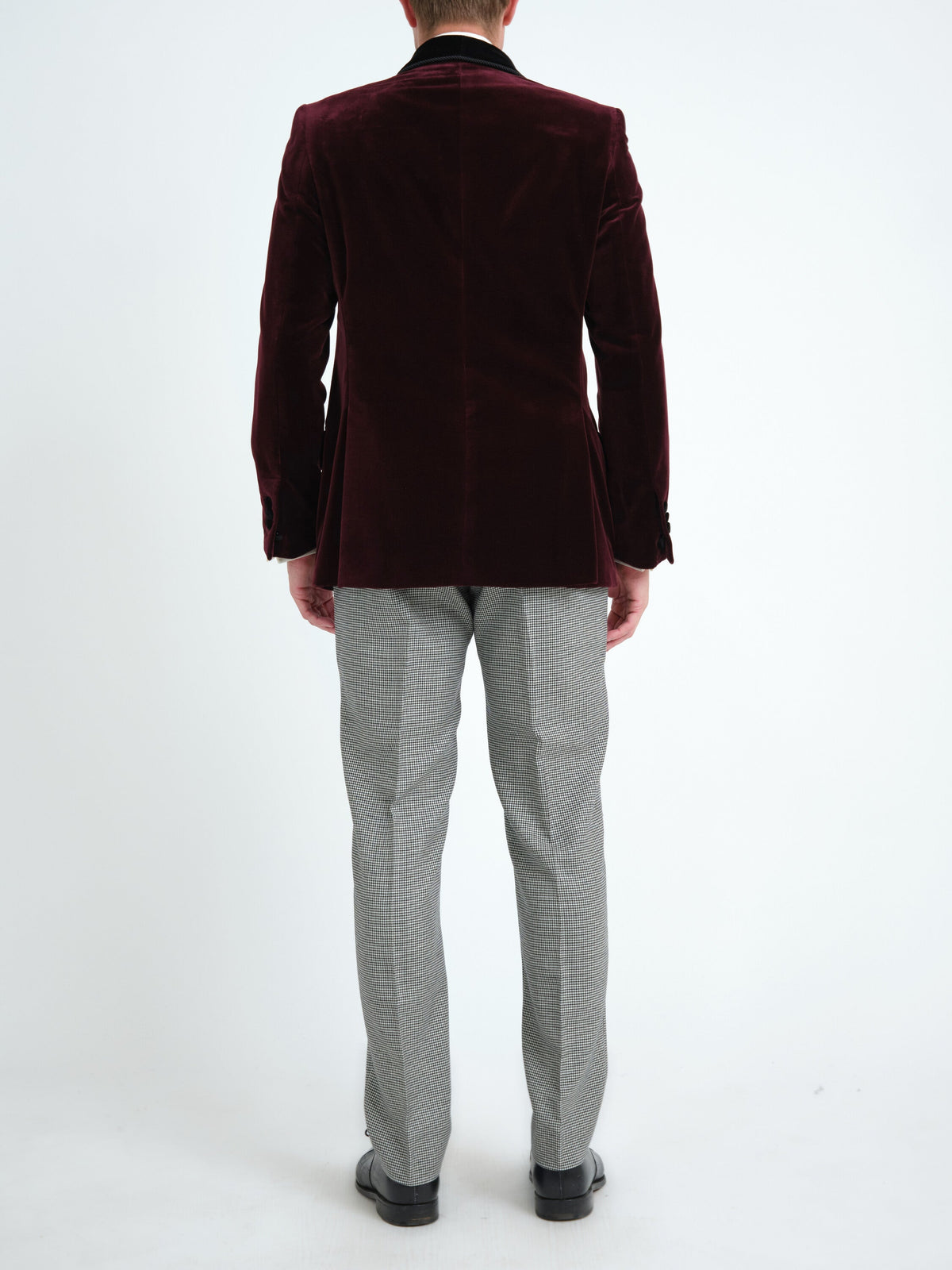 Burgundy Mayfair Velvet Single Breasted Smoking Jacket — back