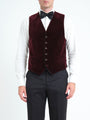 Burgundy Mayfair Velvet Single Breasted Waistcoat with Piping — front, cropped
