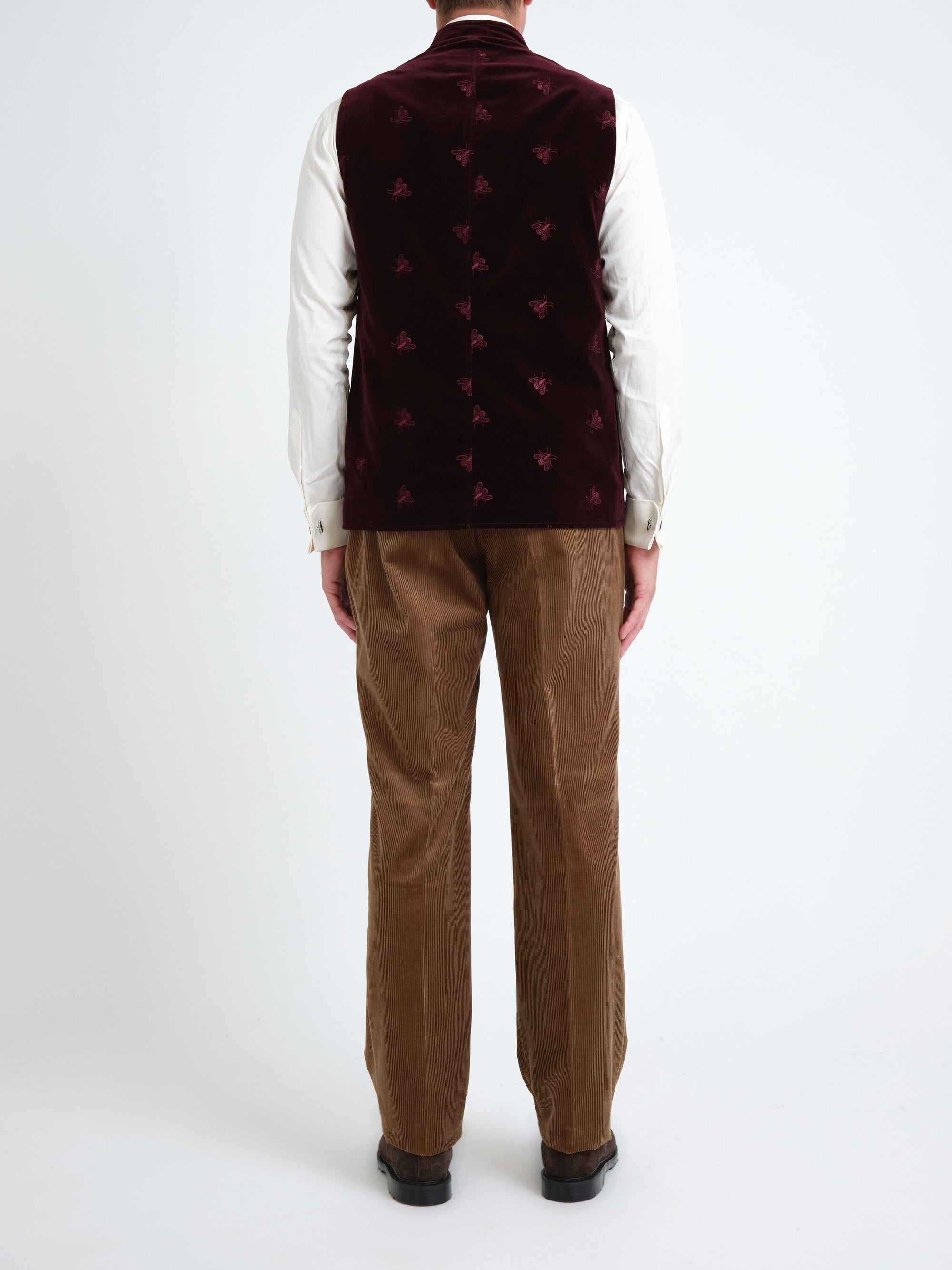 Burgundy Velvet Bees Wiltshire Gilet — back