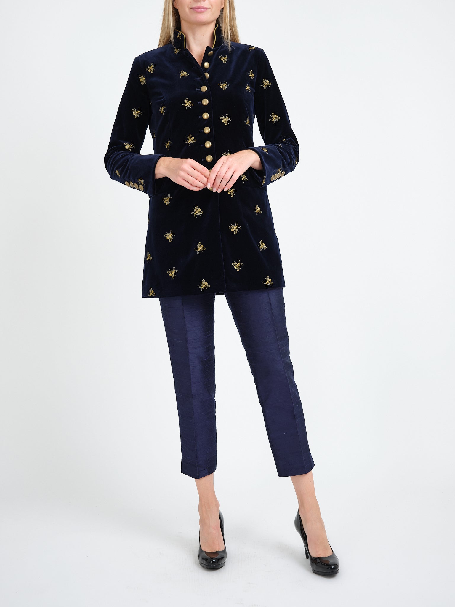 Camden Jacket Navy Bees Cotton Velvet