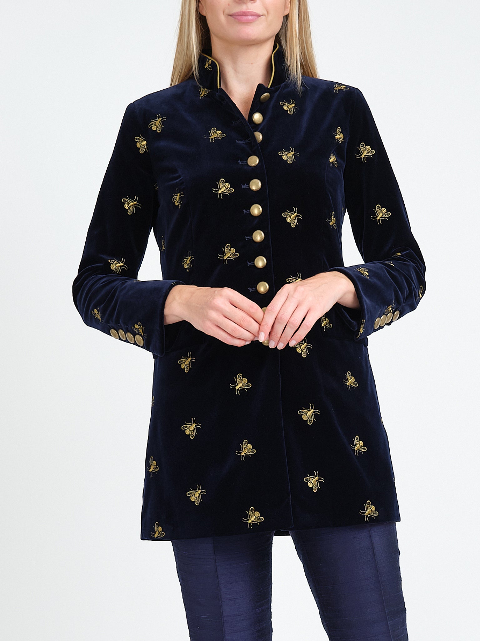 Camden Jacket Navy Bees Cotton Velvet