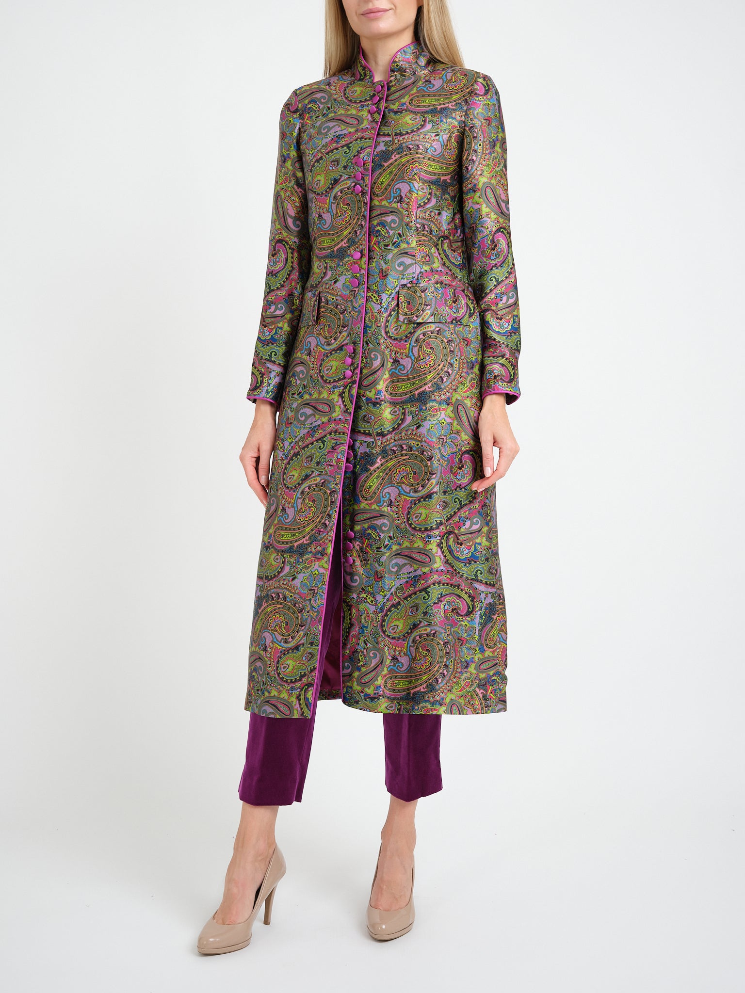 Carnaby Coat Khaki Lilac Parham Silk Satin
