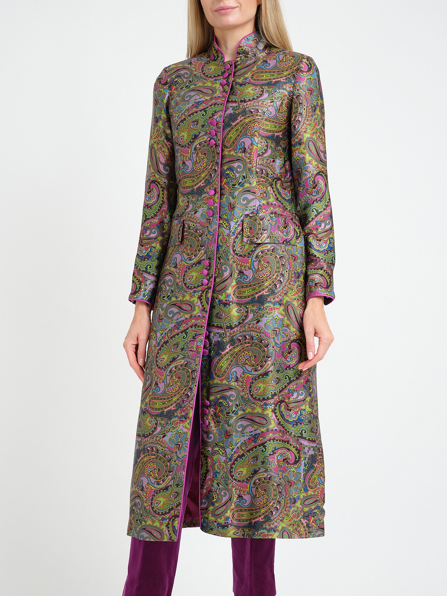 Carnaby Coat Khaki Lilac Parham Silk Satin