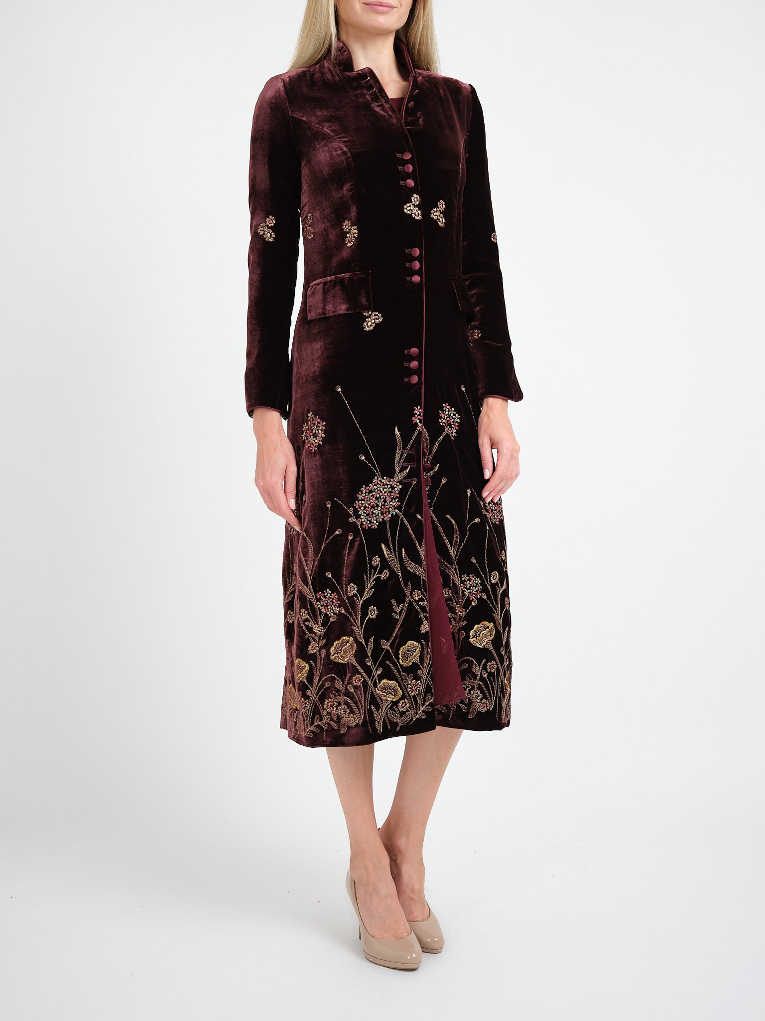 Carnaby Coat Prune Papavar Silk Velvet