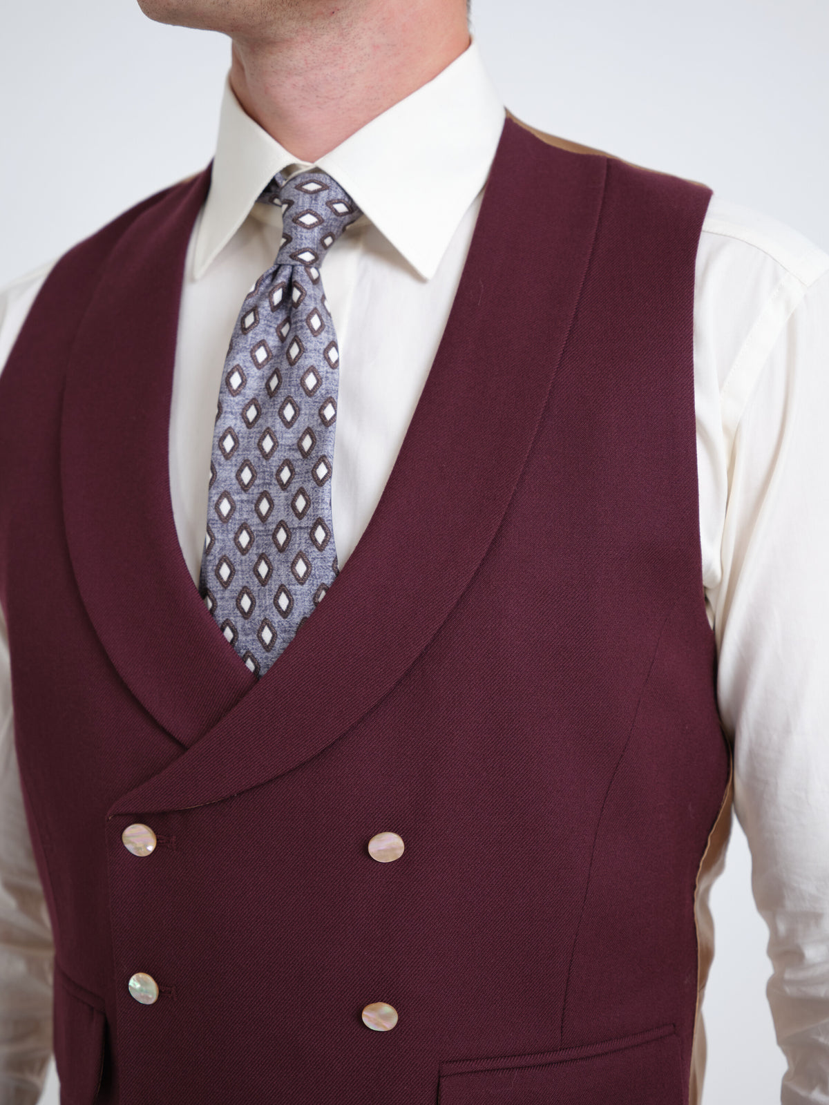 Claret Gabardine Double Breasted Waistcoat