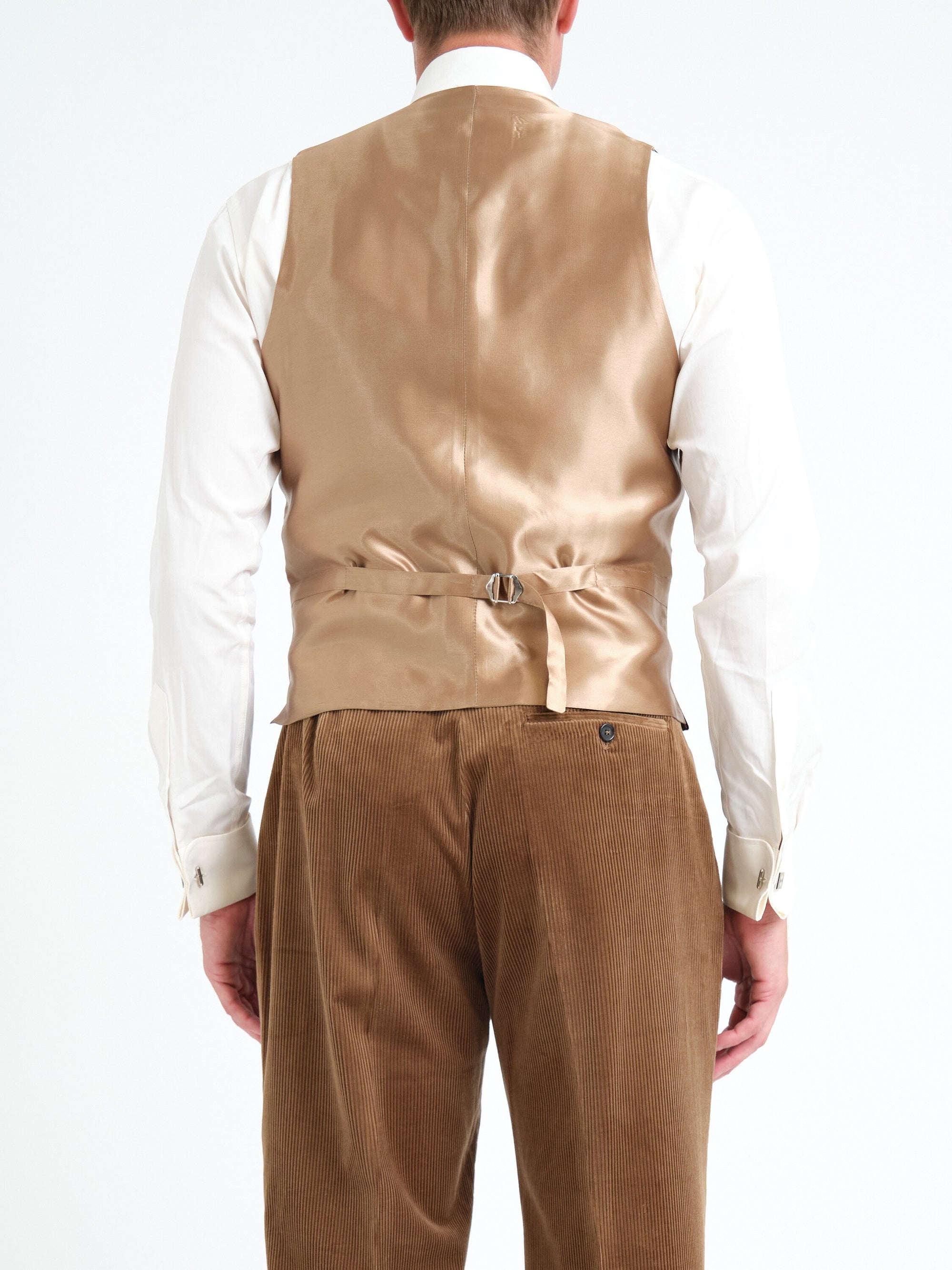 Claret Gabardine Double Breasted Waistcoat — back, cropped