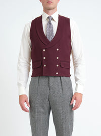 Claret Gabardine Double Breasted Waistcoat