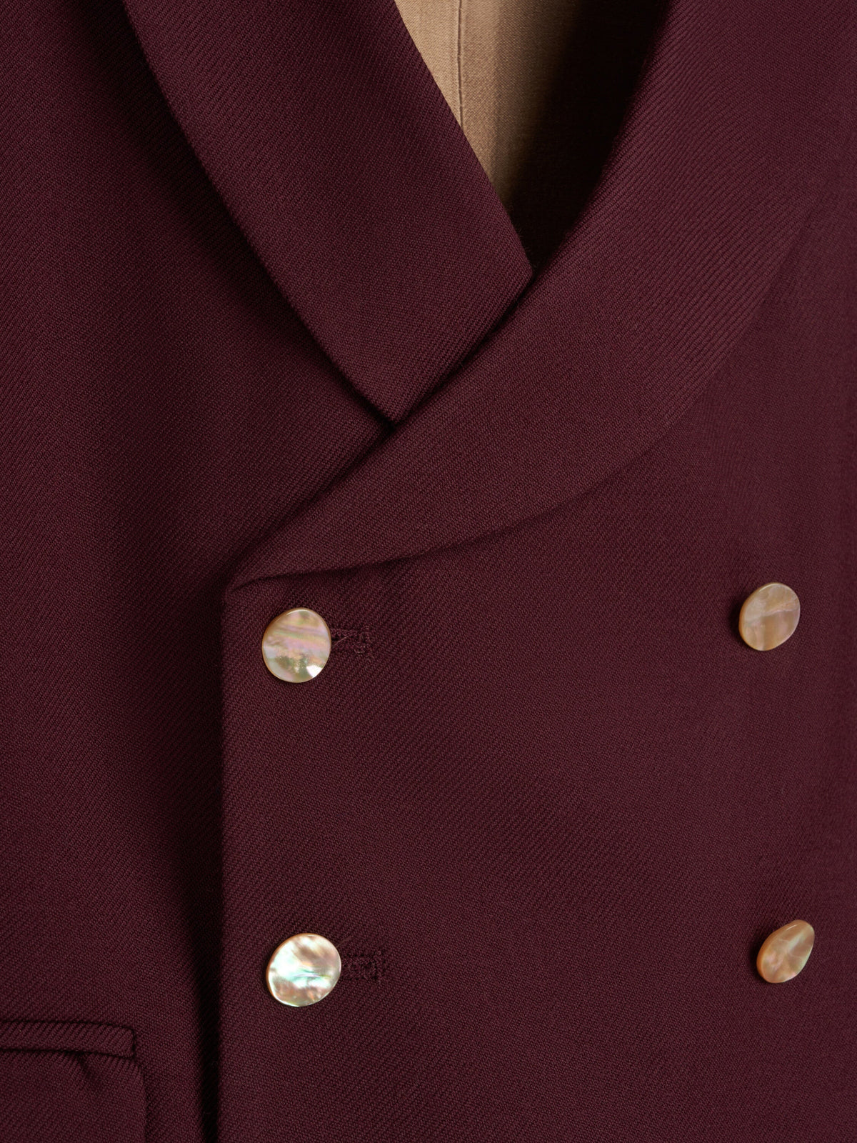 Claret Gabardine Double Breasted Waistcoat — flat detail