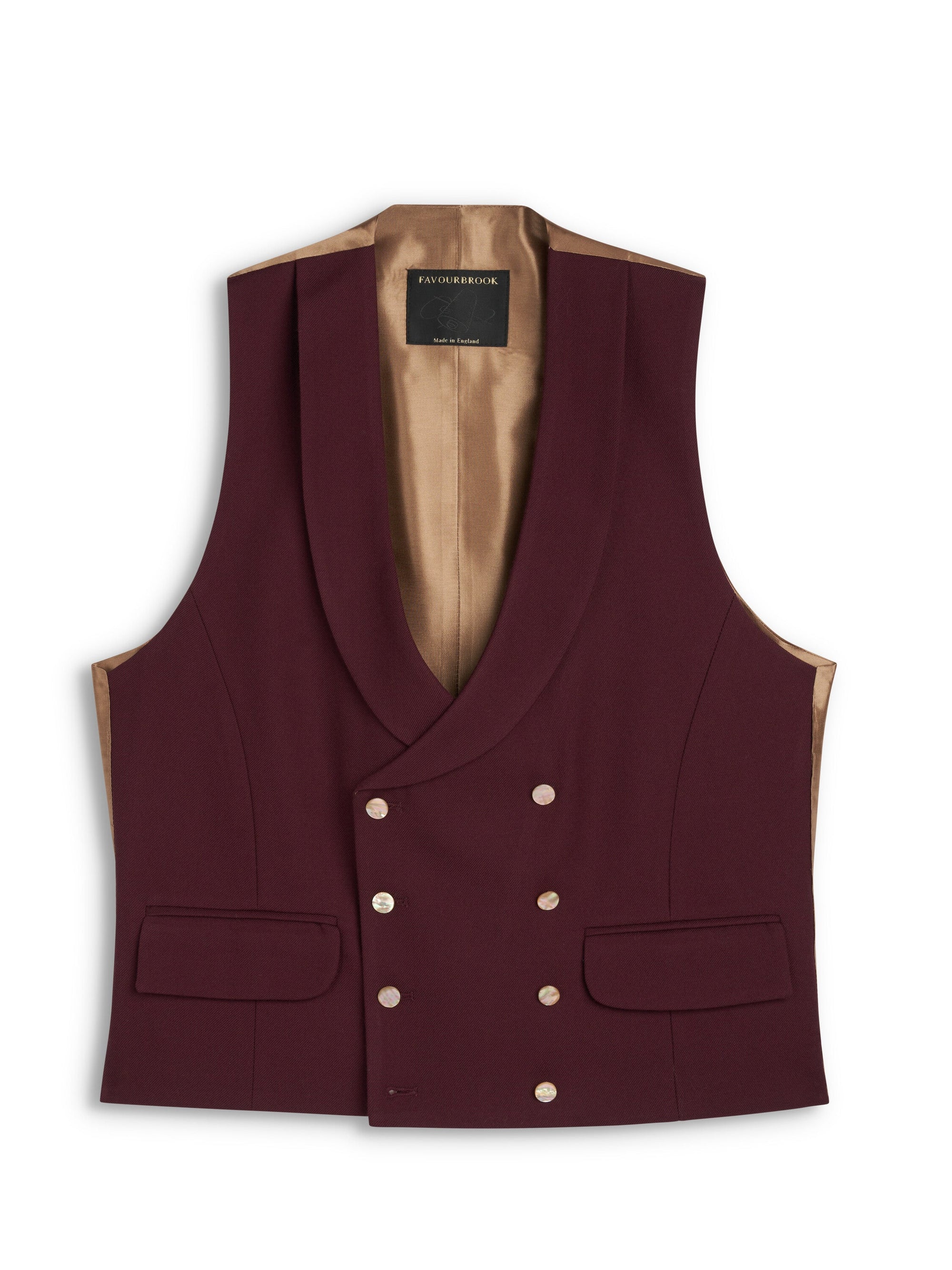 Claret Gabardine Double Breasted Waistcoat — flat