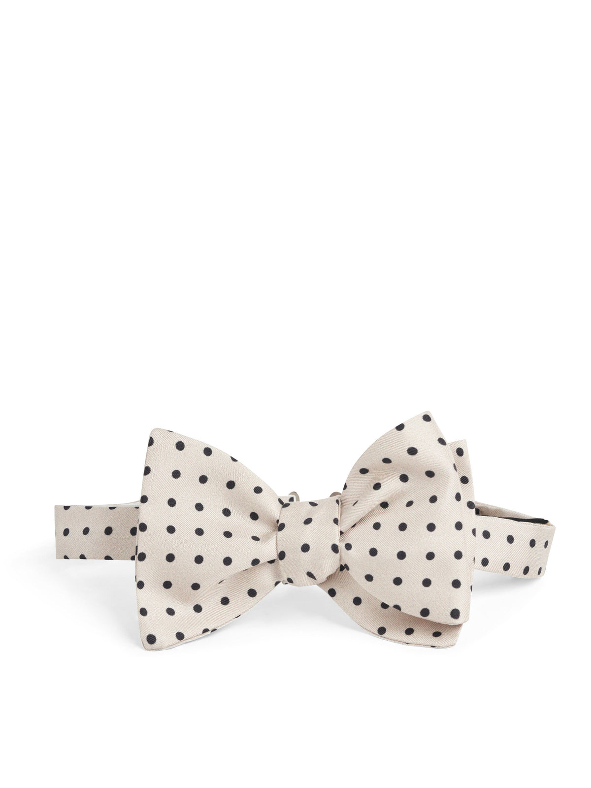 Cream/Black Brooks Spots Silk Large Party Bow Tie — flat