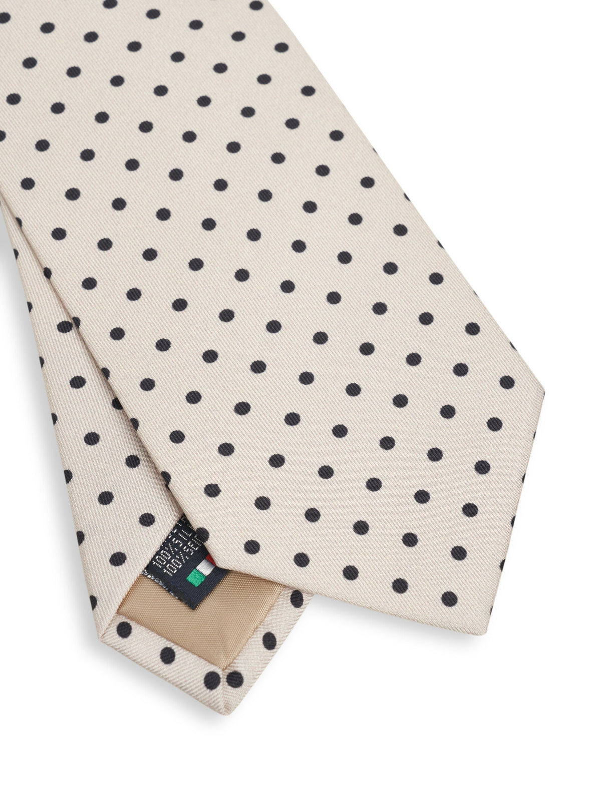 Cream/Black Brooks Spots Silk Tie — flat detail