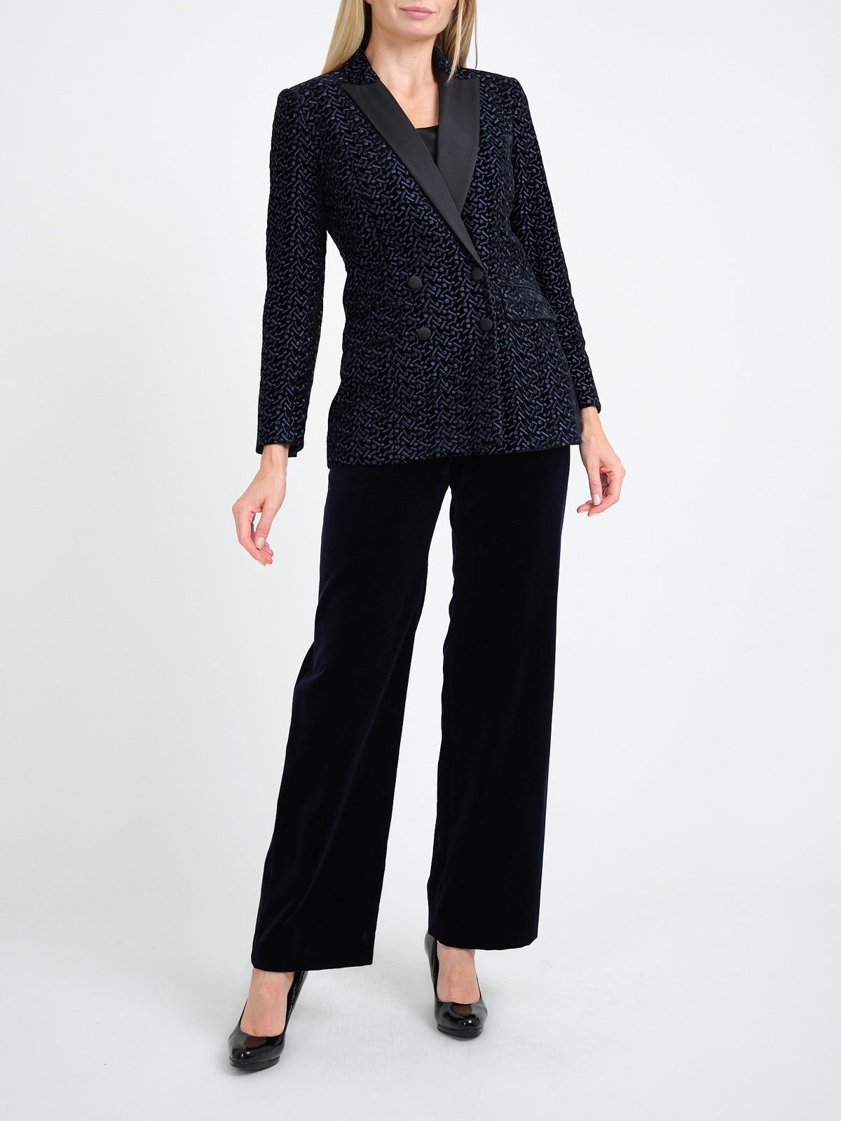 Double Breasted Dinner Jacket Black Navy Nene silk velvet