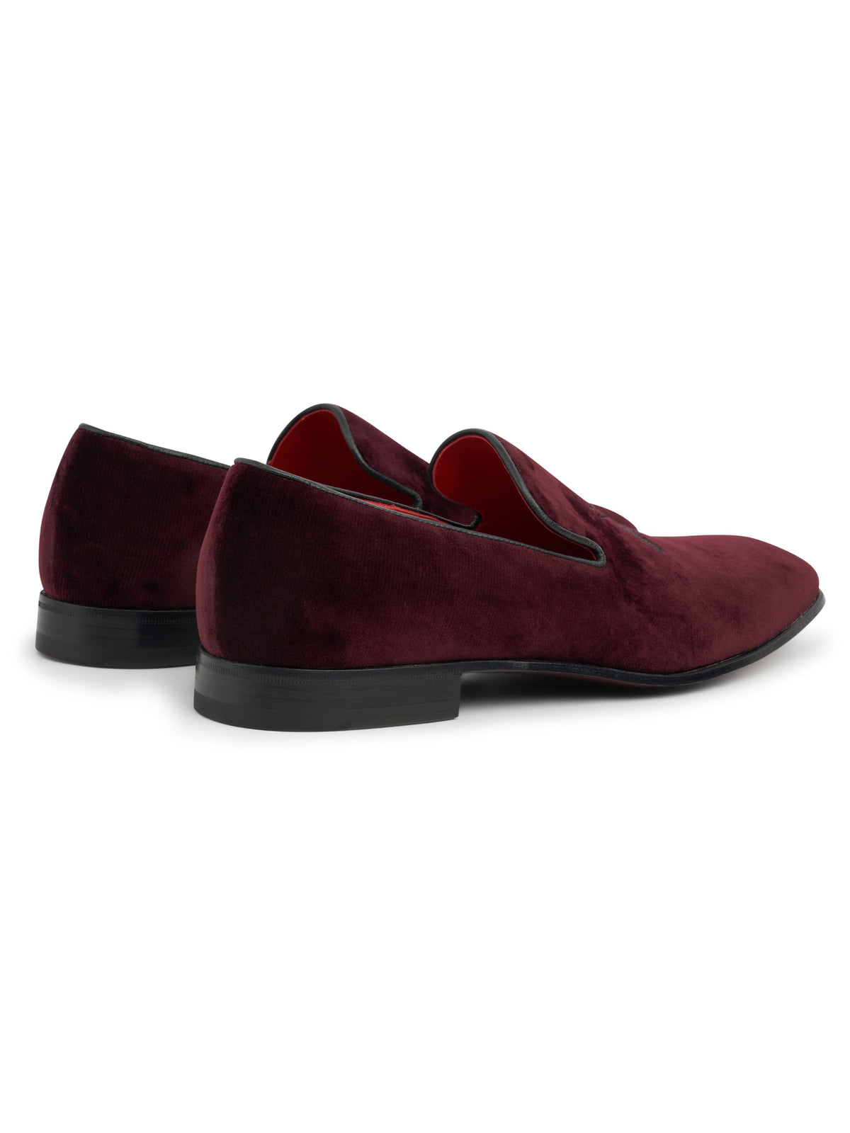 Burgundy with Black Bee Embroidered Velvet & Leather Slippers, back view
