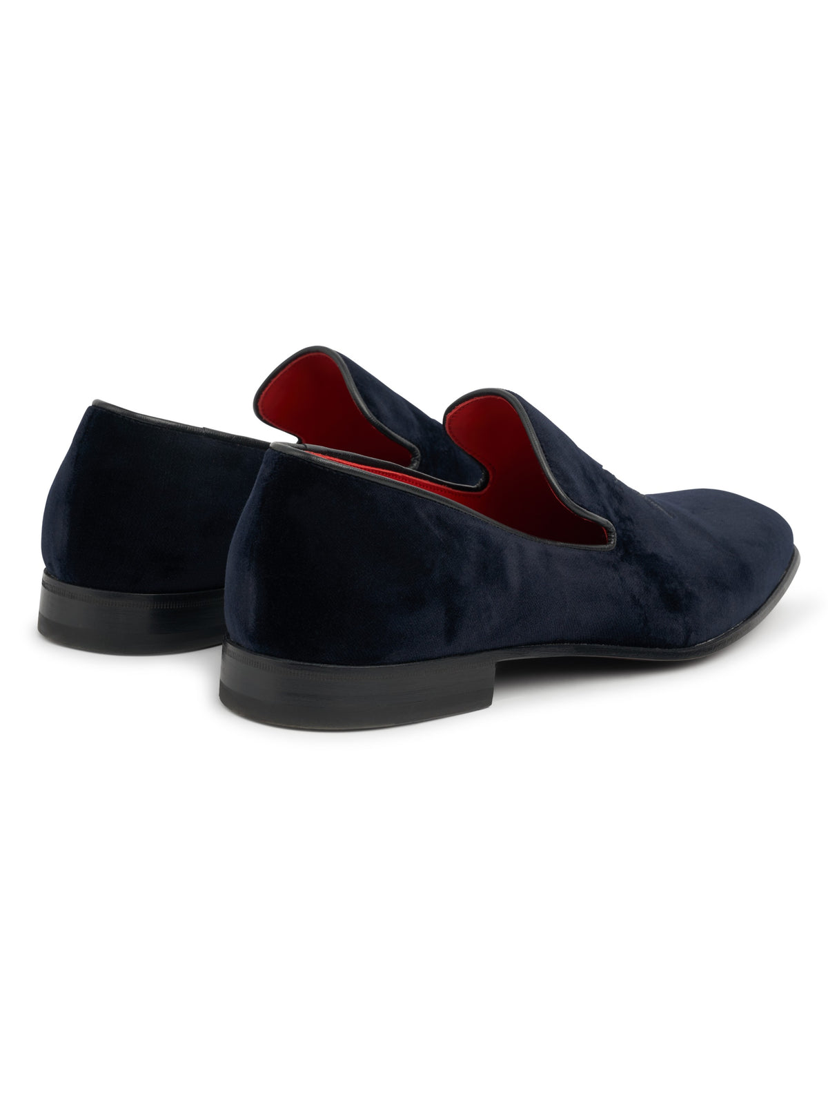 Navy with Black Bee Embroidered Velvet & Leather Slippers, back view