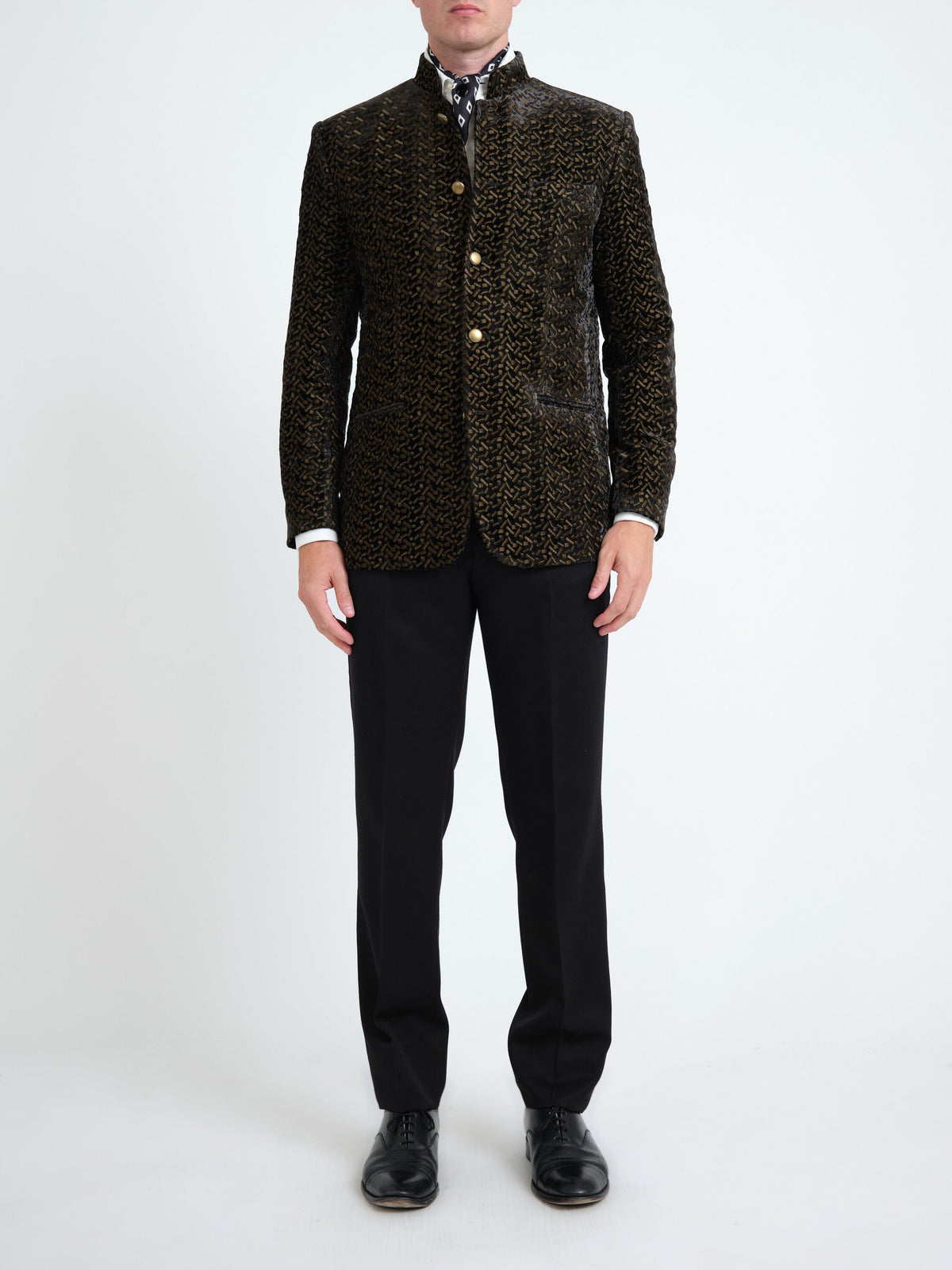 Green Nene Velvet Nehru Jacket — front