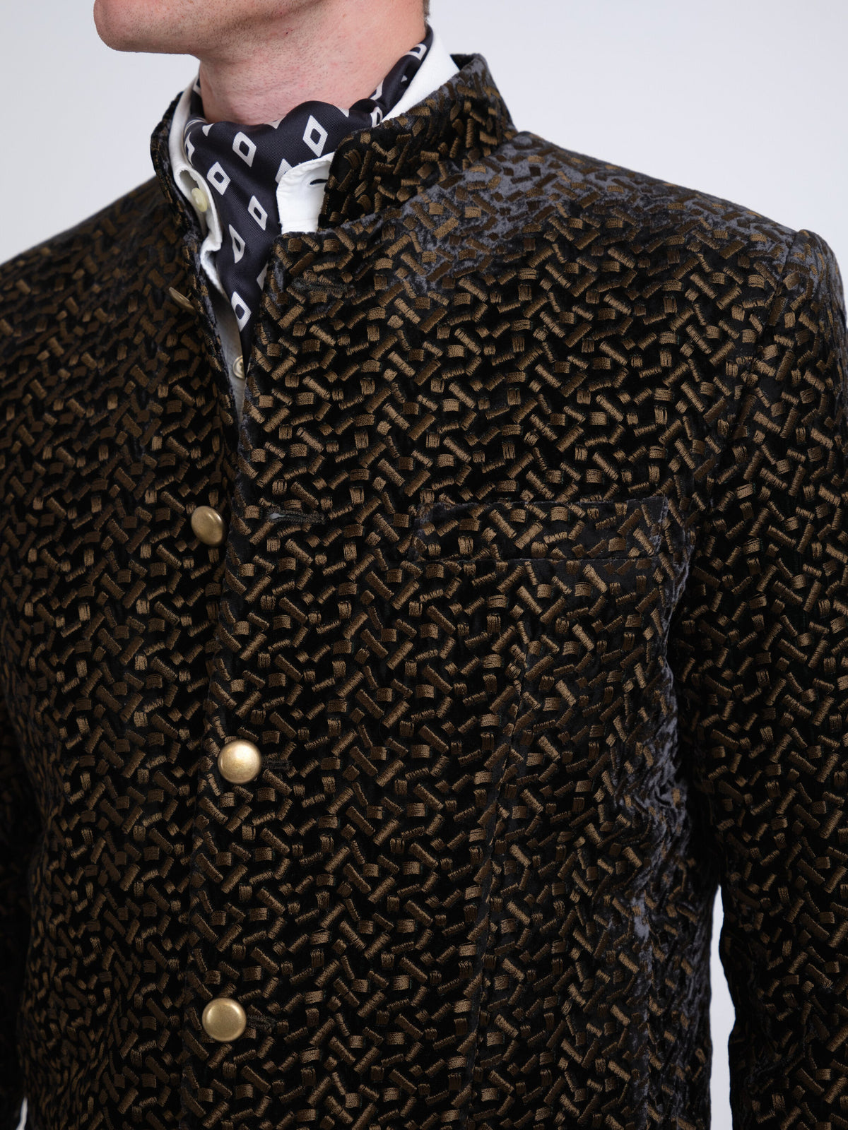 Green Nene Velvet Nehru Jacket — fabric detail