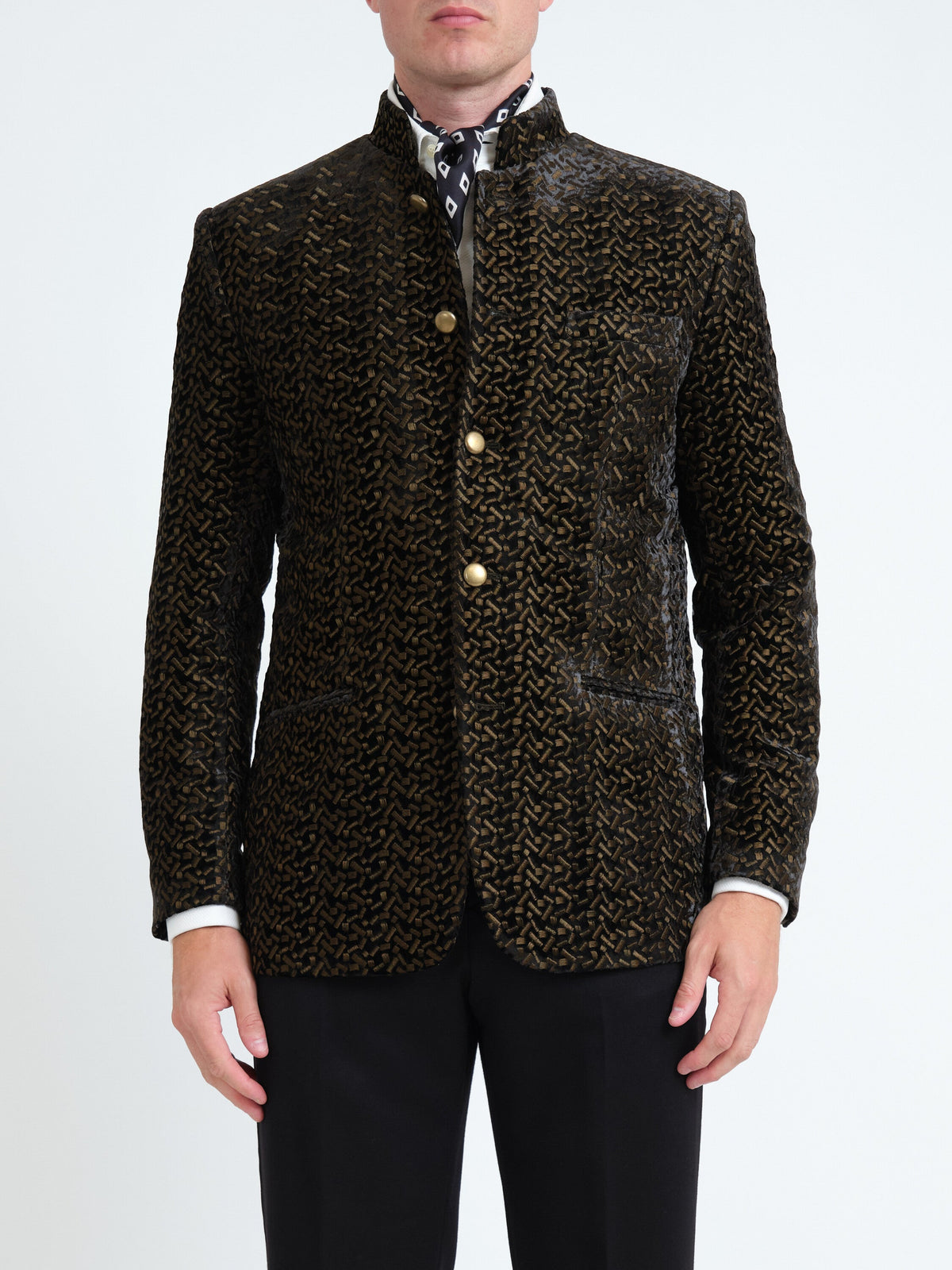 Green Nene Velvet Nehru Jacket — front, cropped