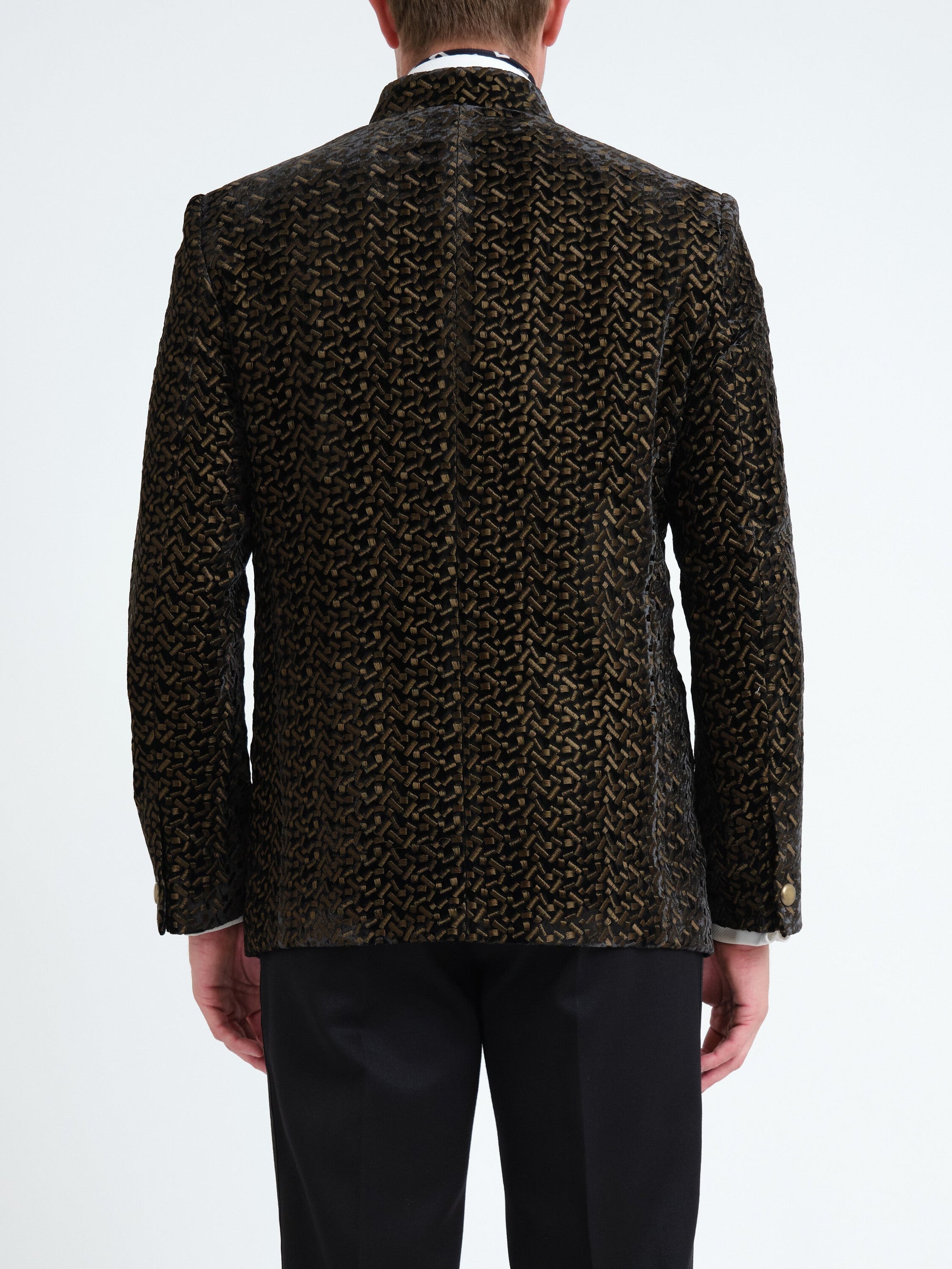 Green Nene Velvet Nehru Jacket — back, cropped