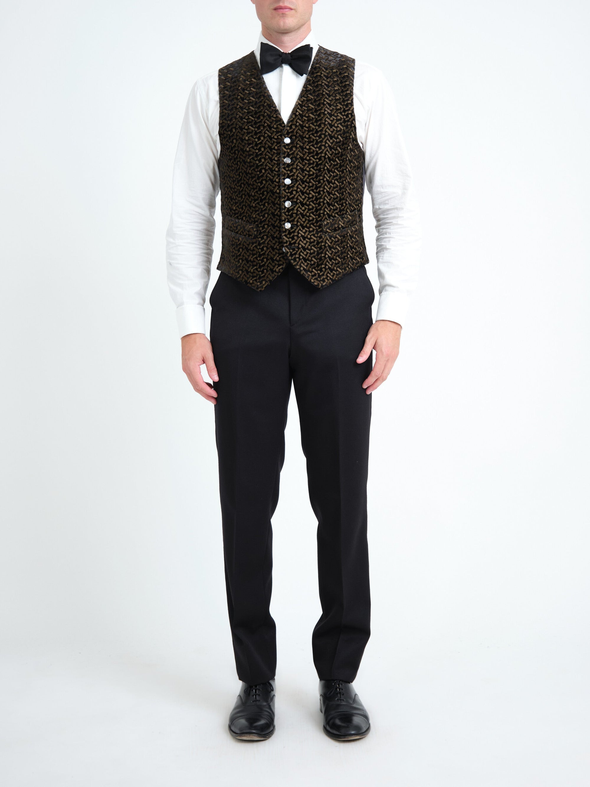 Green Nene Velvet Single Breasted Waistcoat — front