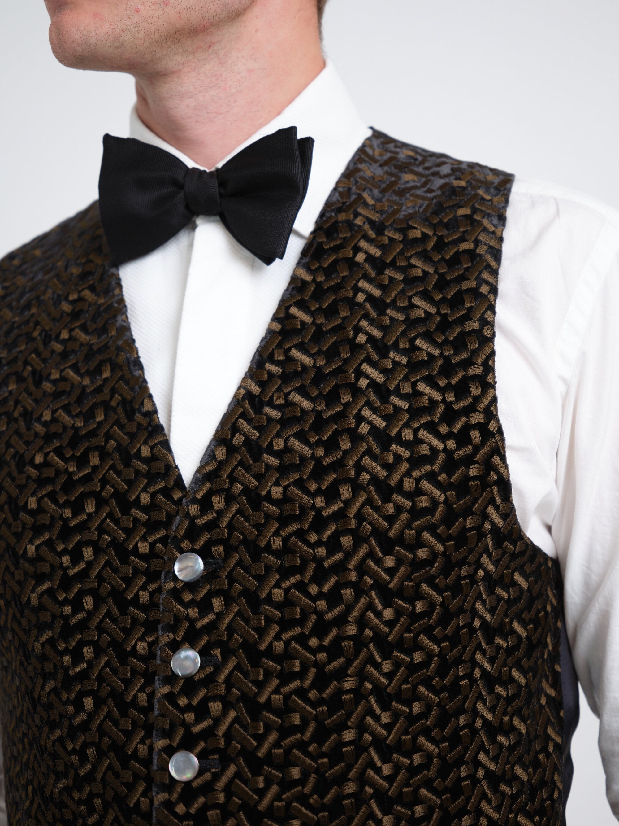 Green Nene Velvet Single Breasted Waistcoat — fabric detail