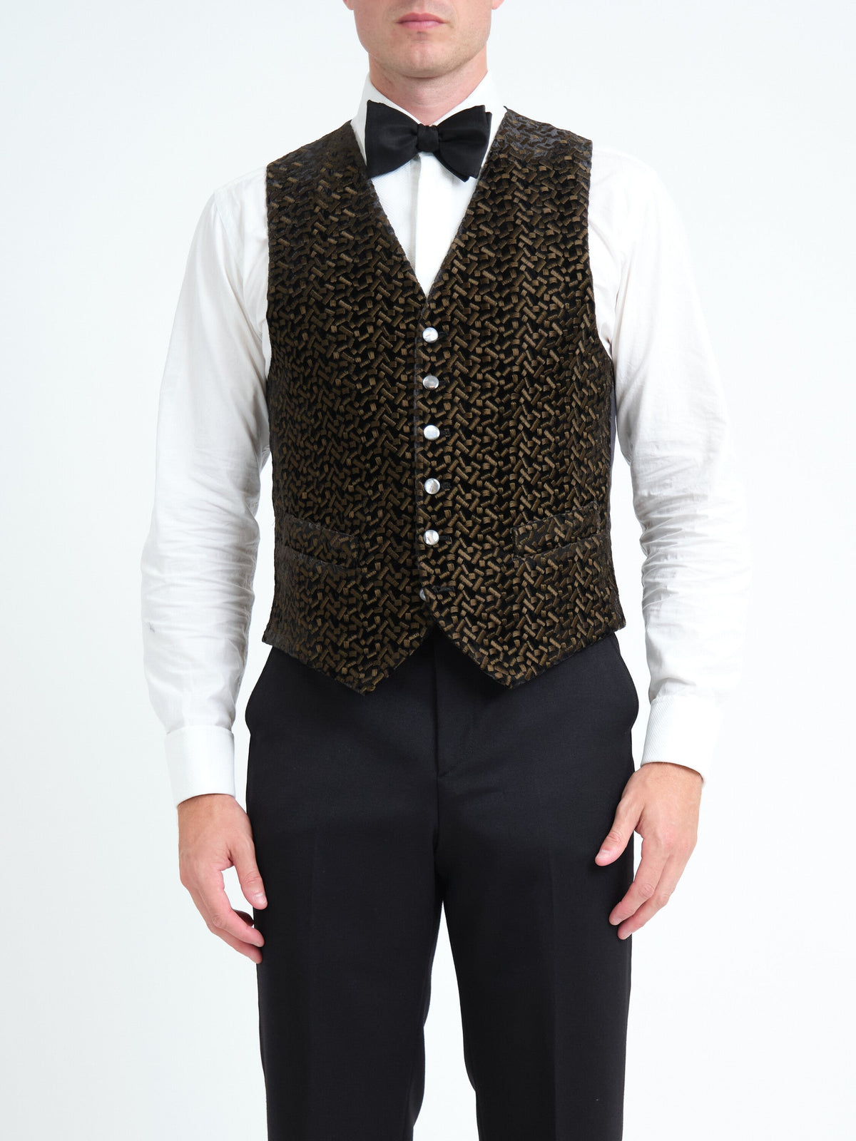 Green Nene Velvet Single Breasted Waistcoat — front, cropped