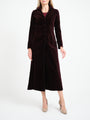 Long Swing Coat Claret Plain Cotton Velvet